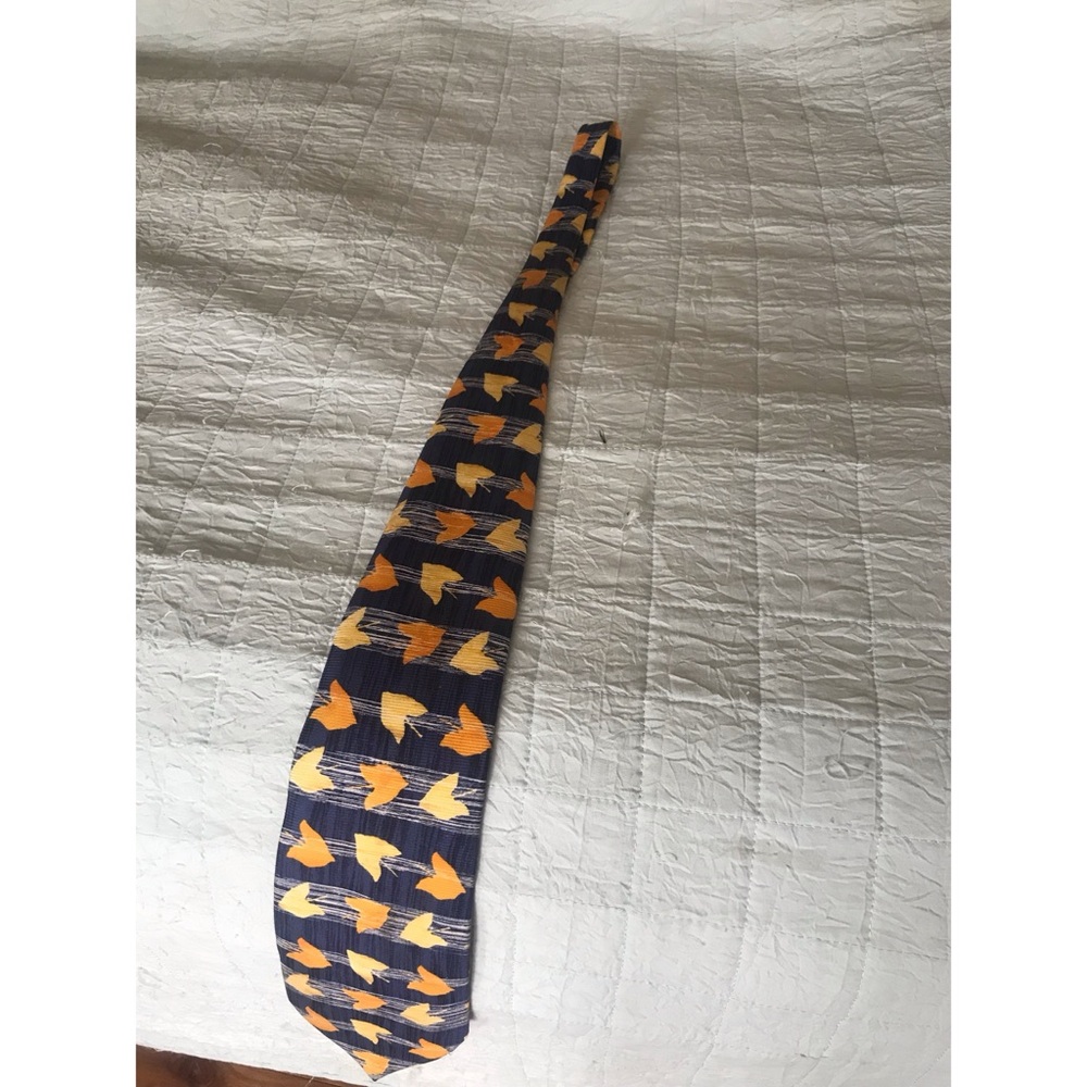 Men's Blue and Orange Patterned Tie